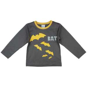 Szürke hosszú ujjú fiú póló sárga denevér mintával és 'BAT' felirattal az elején - Gyerek hosszú ujjú póló