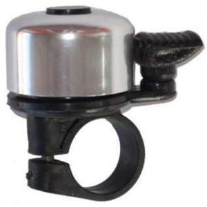 Ezüst BikeTrade kerékpár csengő fekete markolattal és rögzítő gyűrűvel - BikeTrade