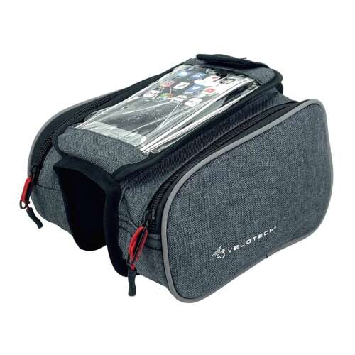 Velotech 3 részes kerékpár váz táska telefontartóval, szürke