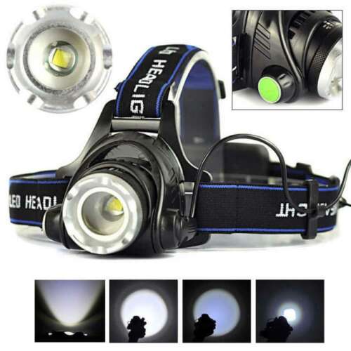 XML-T6 Cree LED Rechargeable Headlamp with Powerful Light, featuring adjustable focus, 3 modes: normal, strong, and flashing light, ideal for cycling and night hiking