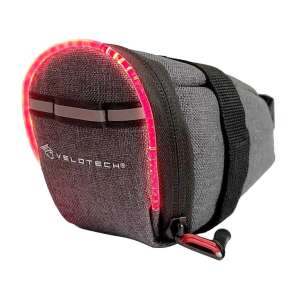 Velotech nyeregtáska beépített piros LED fénnyel, vízálló, szürke, 0,85 liter - Kerékpár kiegészítő