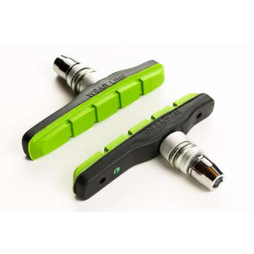 BikeFun MTB 72mm V-fékbetétek, zöld és fekete, kopásjelzővel