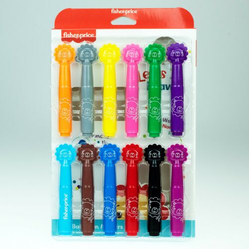 Fisher-Price Oroszlános kimosható filctoll készlet, 12 szín, kibontva