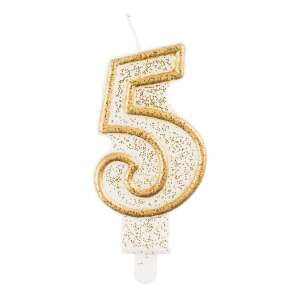 Számgyertya - Arany Csillámos 5-ös - 7,5 cm