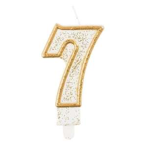 Златна свещ за рожден ден с номер 7 с блясък - Amscan