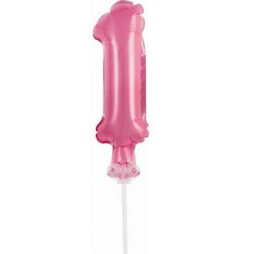 Pink number 1 foil balloon for cake, 13 cm