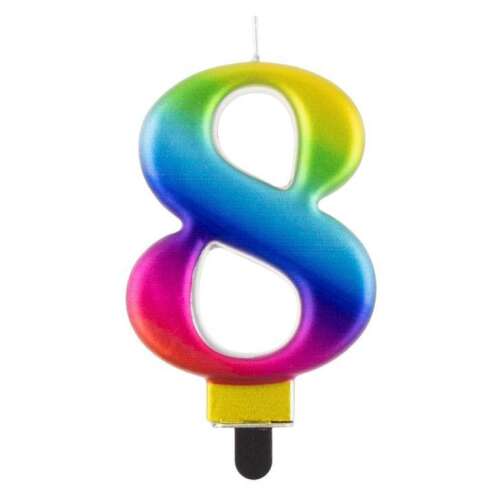 Lumânare aniversară Galaxy Numărul 8, topper curcubeu pentru tort