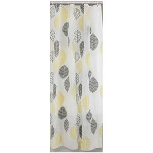 Cortină de duș din vinil Feridras, 240x200 cm, model cu frunze galbene și gri - Raft pentru baie