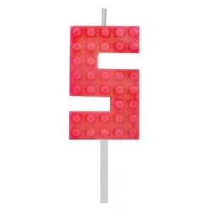 Lumânare aniversară Cărămizi de construcție Numărul 5 Roșu - Decoratiuni pentru tort
