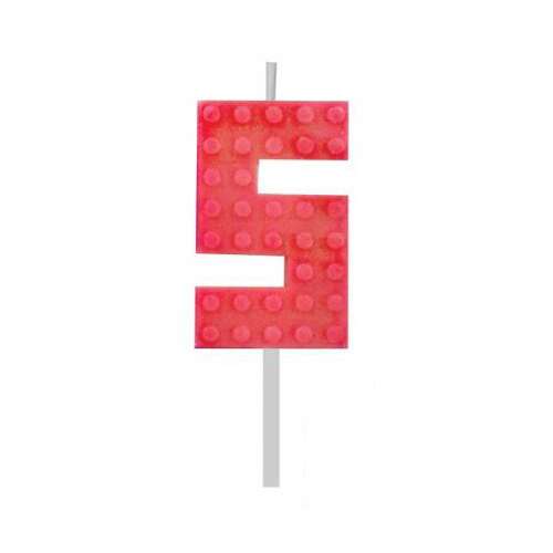 Lumânare aniversară Cărămizi de construcție Numărul 5 Roșu