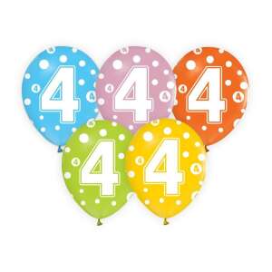 5er Pack 12 Zoll (30cm) Happy Birthday Luftballons mit der Nummer 4, blau, rosa, orange, grün, Latex, gepunktet - Godan