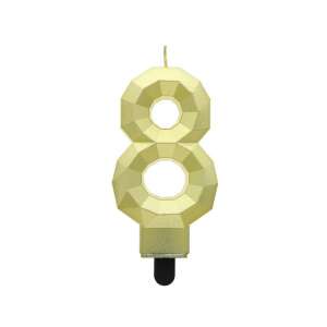 Lumânare de ziua de naștere numărul 8 aurie, cu design de diamant - Decoratiuni pentru tort