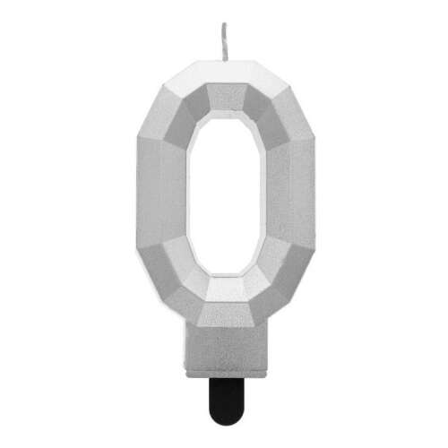 Lumânare aniversară Diamond Silver Metallic numărul 0