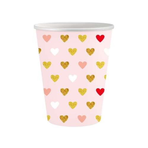 XOXO Pink paper cups with hearts design, 6 pack, 250 ml