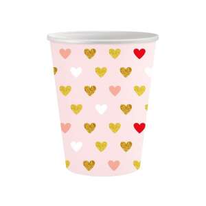 XOXO Ružové papierové poháre so vzorom sŕdc, 6-balenie, 250 ml - Jednorazové poháre