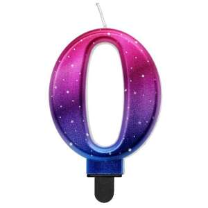Number 0 candle, pink and blue ombre with glitter, Night Sky Metallic, Beauty & Charm - Birthday Candle & Cake Topper