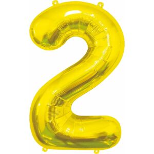 Aufgeblasener goldener Zahl 2 Folienballon, 85 cm, Partydekoration - Luftballons