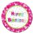 Różowy talerz papierowy Happy Birthday do dekoracji na przyjęcie
