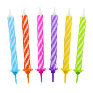 Spiral birthday candles, 6 colorful candles with white stripes, 8 cm long, set of 12 - Godan Birthday Candle & Cake Topper