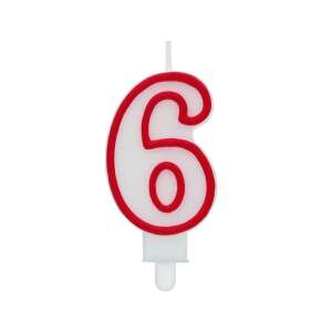 Számgyertya - 6-os - Piros Kontúr - 7 cm