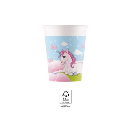 Unicorn Castle paper cups, 8 pack, 200 ml, FSC certified, unicorn design