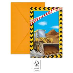 Invitație la petrecere cu tematică de construcție cu plic, cu un design de buldozer. - Felicitări, invitații