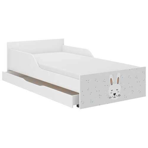 Pătuț PUFI pentru copii 160x80 cu saltea și spațiu de depozitare pentru lenjerie - animale din pădure