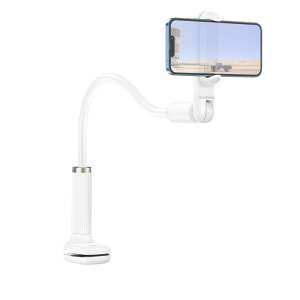 HOCO Seaview HD4 white universal phone holder for desk, bed, sofa, table, with flexible arm and clamp - Hoco