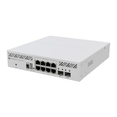 Гигабитов суич MikroTik CRS310-8G+2S+IN, изглед под ъгъл