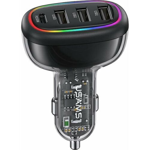 USAMS 48W 4-Port Auto-Ladegerät mit Schnellladung und LED-Licht