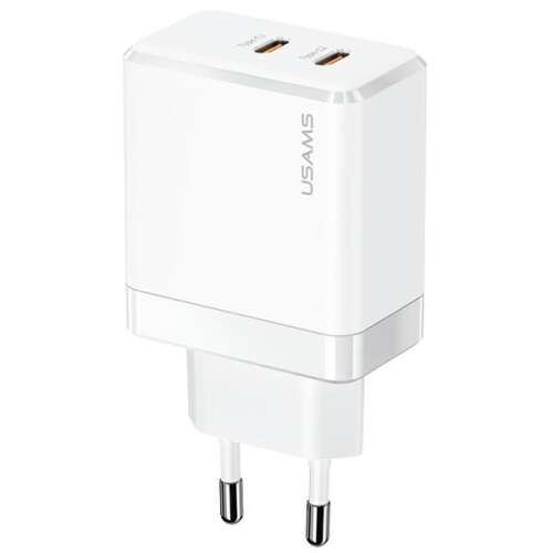 Încărcător rapid USAMS 40W cu două porturi USB-C GaN, alb