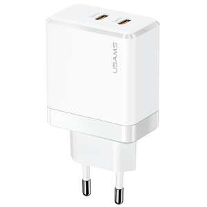 USAMS 40W Dual-USB-C GaN Schnellladegerät, weiß - USAMS Ladegeräte für Telefone