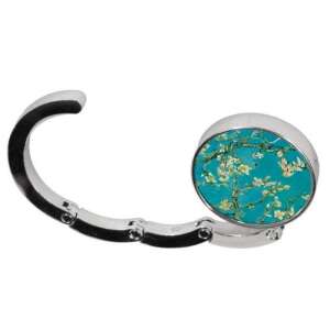 Fridolin bag hook with Van Gogh Almond Blossom design, silver metal frame, 4.5x4.5x1.5cm - Bag hanger