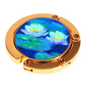 Fridolin bag hook with Monet's Water Lilies design, gold metal frame - Bag hanger