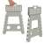 Collage of light grey folding step stool with white polka dots, non-slip surface, 39 cm high, showing different angles and folded position