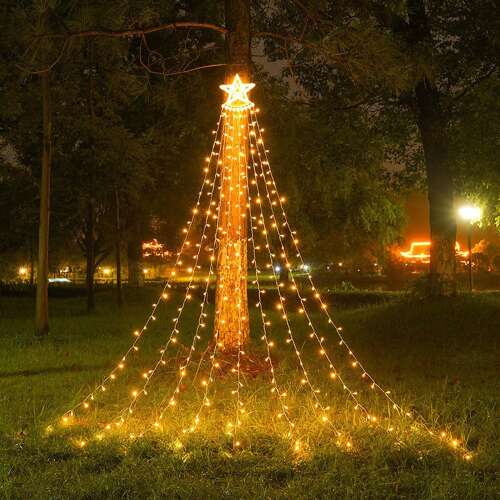 Napelemes karácsonyfa formájú LED fényfüzér, 242 LED - meleg fehér