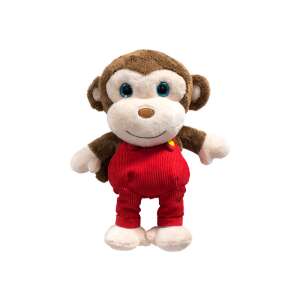 Lansay My Baby Tumbles monkey plush toy in red overalls - Interactive Plush Toy