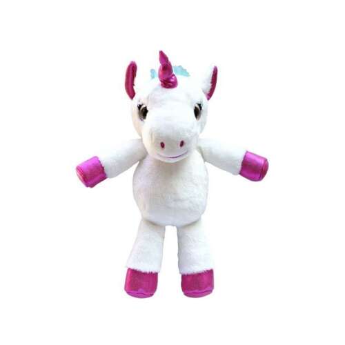 Jucărie de pluș unicorn alb cu copite roz și coamă albastră, Lansay Mon Bébé Cabrioles