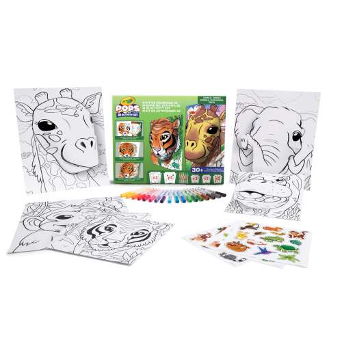 Crayola POPs 3D Activity Set Dzsungel, 3D színező és matricázó készlet 18 filctollal, 12 színezőlappal, 3 matricával, 1 ragasztólappal és használati utasítással - Könyv