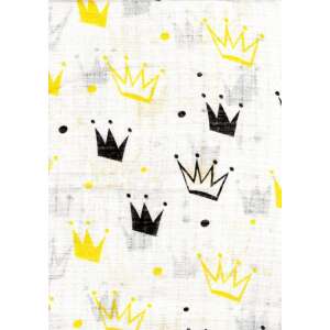 1db-os mintás textil pelenka fehér - sárga/fekete korona, korona mintás, baba büfiztető kendő, muszlin kendő, puha, nedvszívó, 100% pamut - Textil pelenka