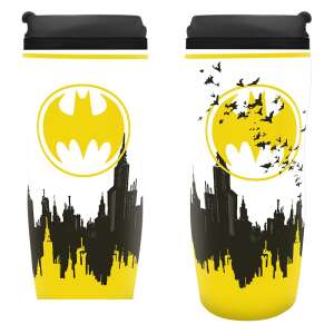 DC Comics Batman Reisebecher, gelbes und schwarzes Design mit Gotham City Skyline und Fledermaussymbol - Nonbrand Tassen