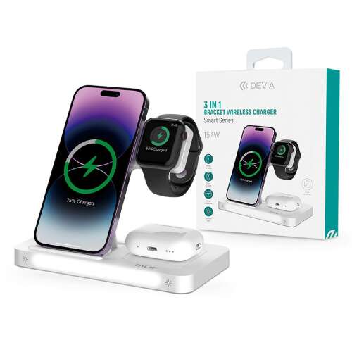 Devia 3 în 1 încărcător wireless inteligent, încărcare iPhone, Apple Watch și AirPods