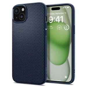 Spigen Liquid Air tok Apple iPhone 15 Plus-hoz, sötétkék, gyémánt mintával, ütésálló, légpárnás sarkokkal - Spigen