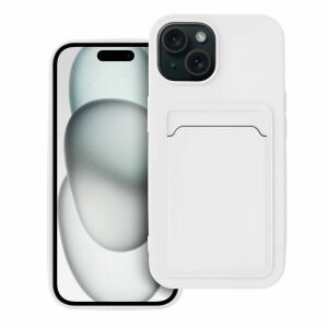 iPhone 15 white silicone card holder case, front view - Haffner