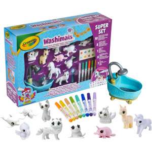 Crayola Washimals Super Set, 10 washable animal figures, 8 markers, bathtub, stickers, and brush - Creative Toy