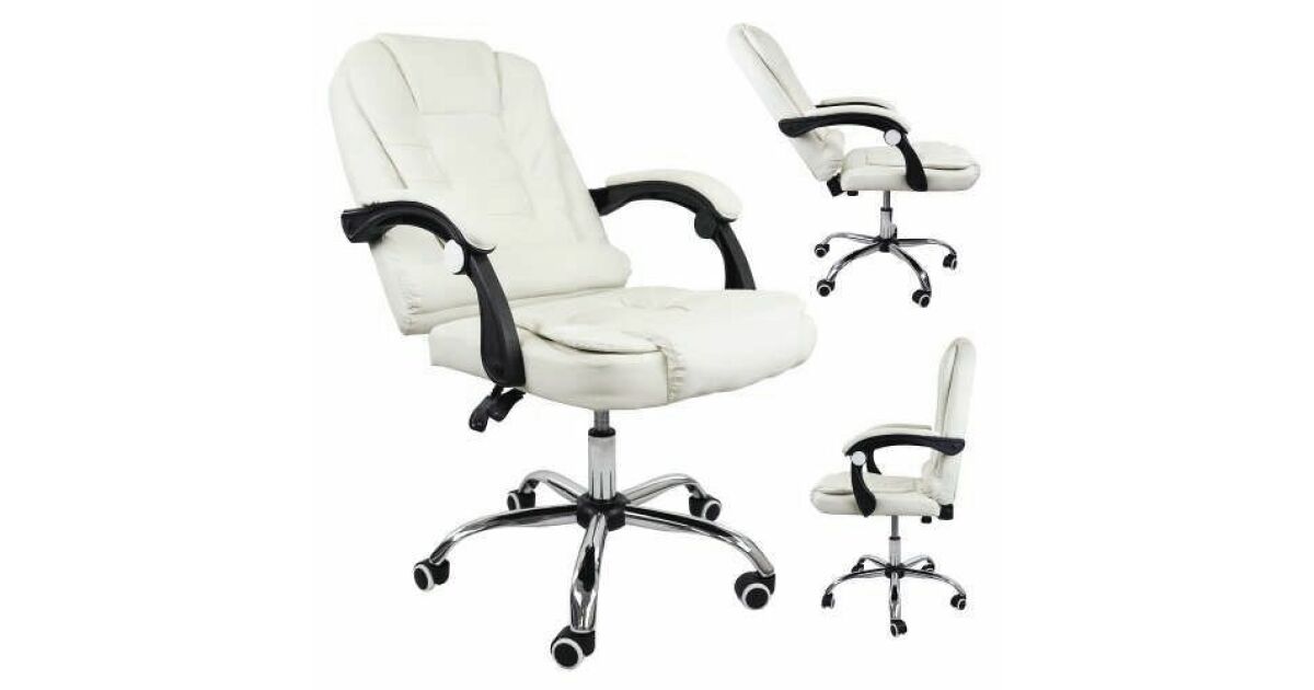 Pepita 135 degree reclining eco leather office chair with padded armrest  #off-white