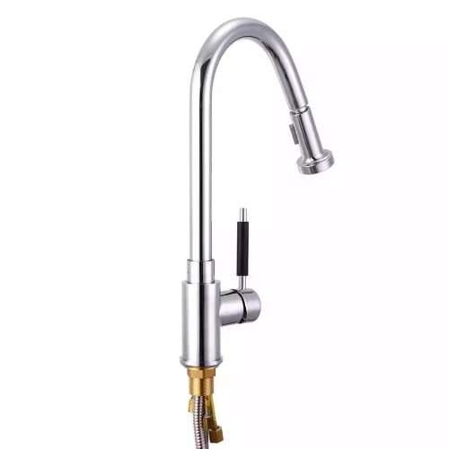 Chrome kitchen faucet with pull-out spray head