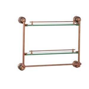 TRENDY S double bathroom shelf, rose gold, with towel bar, wall mounted, glass shelves - Other bathroom accessory