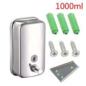 1000ml stainless steel liquid soap dispenser with mounting bracket, screws, and wall plugs - Soap Dispenser