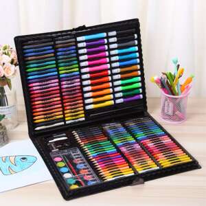 168 piece art set with colored pencils, crayons, oil pastels, watercolor paints, and more in a black carrying case - Iso Trade